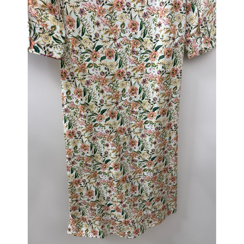 Zara Floral Button Front Cotton Shirt Dress Cottagecore Botanical Women's Medium - Picture 5 of 13